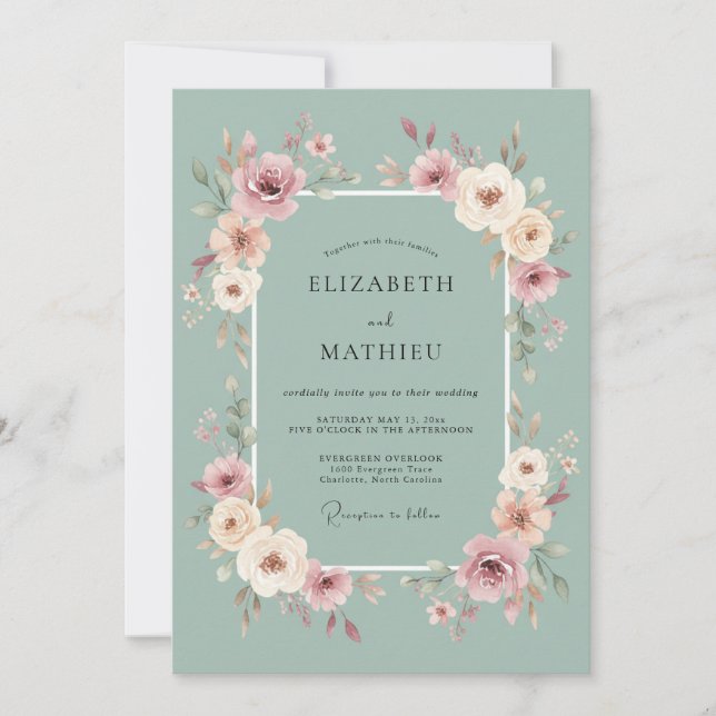 Invitación Boda Romance Flor de Salvia Rosada (Anverso)