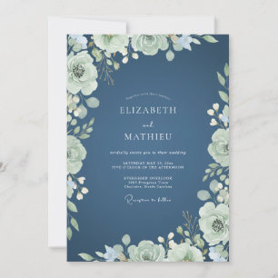 Invitación Boda Romance Flor de Salvia Verde