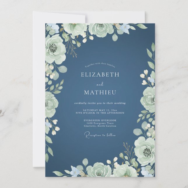 Invitación Boda Romance Flor de Salvia Verde (Anverso)