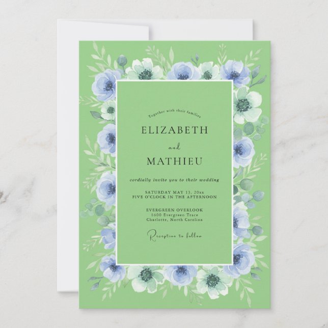 Invitación Boda Romance Flor de Vinca en Flor (Anverso)