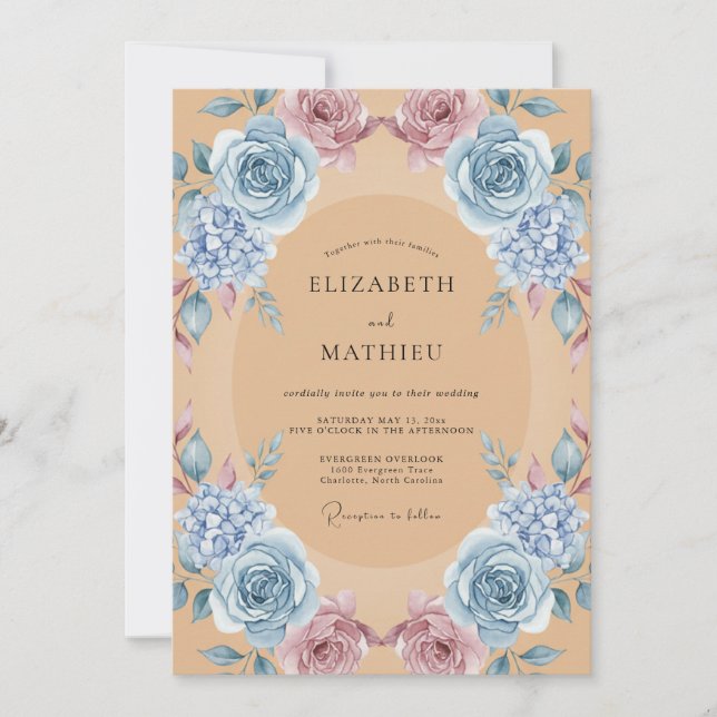 Invitación Boda Romance Flor Sky Blue (Anverso)