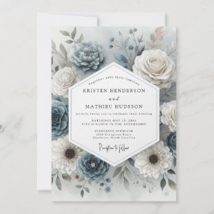 Invitación Boda Romance Flor Slate Azul