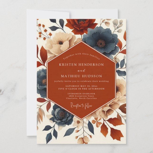 Invitación Boda Romance Flor Terracota (Anverso)