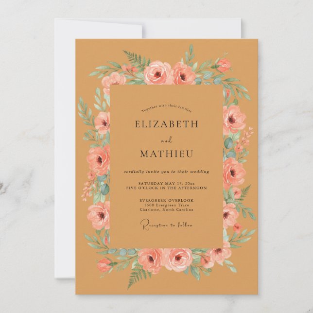 Invitación Boda Romance Flor Terracota (Anverso)