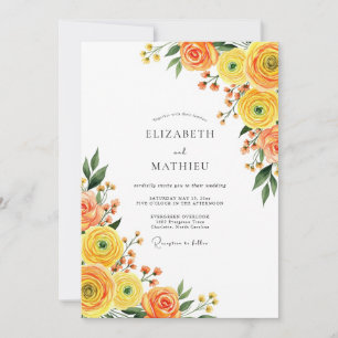 Invitación Boda Romance Floración Amarillo Naranja
