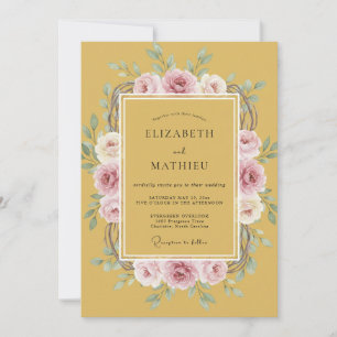 Invitación Boda Romance Floral Beige Ocre