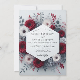 Invitación Boda Romance Floral Carmesí