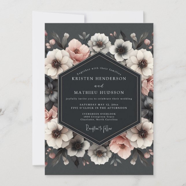 Invitación Boda Romance Floral Ciruela (Anverso)