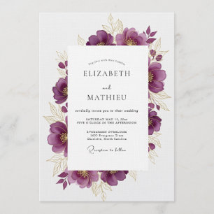 Invitación Boda Romance Floral Ciruela