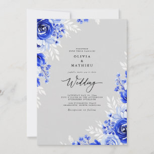 Invitación Boda Romance Floral Cobalto