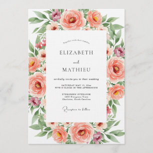 Invitación Boda Romance Floral Coral