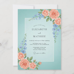 Invitación Boda Romance Floral Coral Acuario