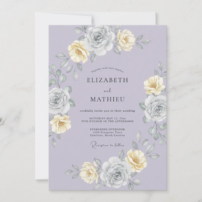 Invitación Boda Romance Floral Corona de Lavanda (Anverso)