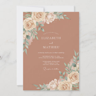 Invitación Boda Romance Floral Crema Terracota