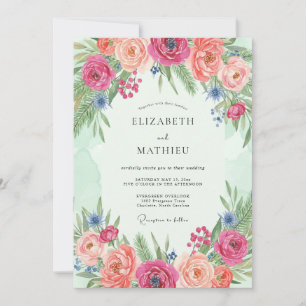 Invitación Boda Romance Floral Floración de Coral