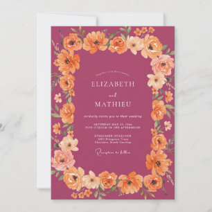 Invitación Boda Romance Floral Lujosa Ciruela