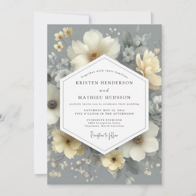 Invitación Boda Romance Floral Marfil (Anverso)