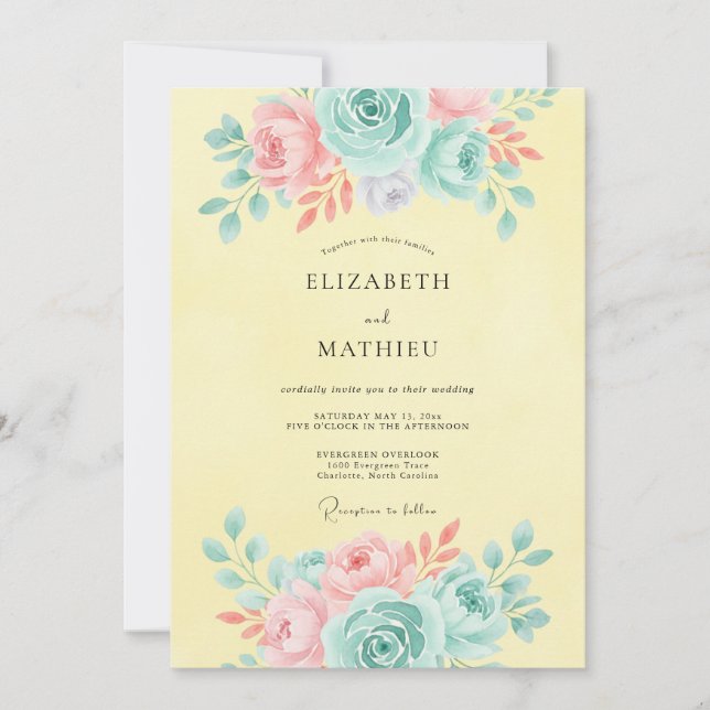 Invitación Boda Romance Floral Pastel (Anverso)