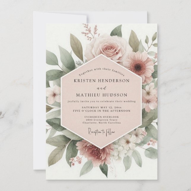 Invitación Boda Romance Floral Rubor (Anverso)