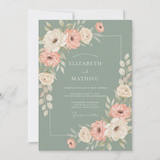 Invitación Boda Romance Floral Salvia (Anverso)