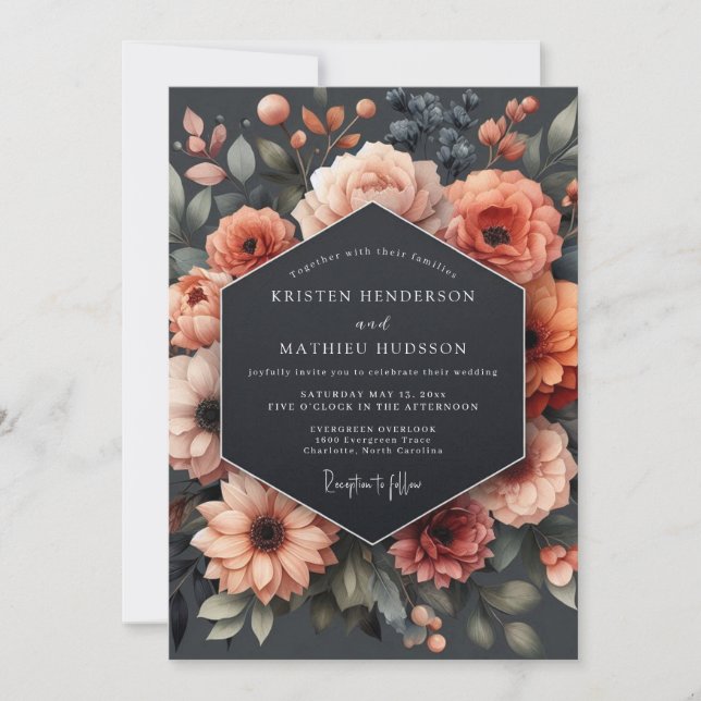 Invitación Boda Romance Otoño Floración Coral (Anverso)