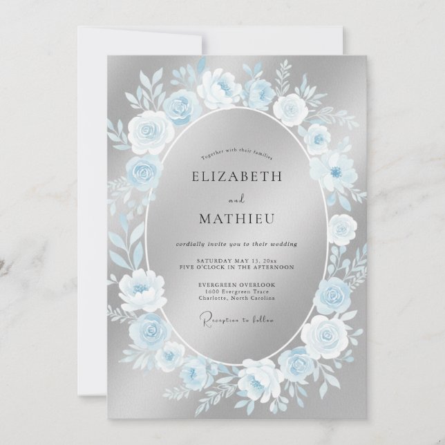 Invitación Boda Romance Rosa Azul (Anverso)