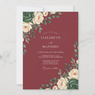 Invitación Boda Romance Rosa Borgoña