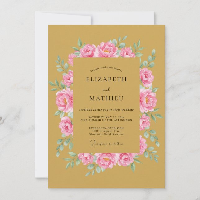 Invitación Boda Romance Rosa Suave Ocra (Anverso)
