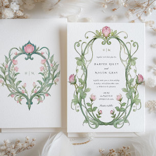 Invitación Boda Románico de Art Nouveau Peonies