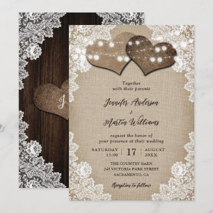 Invitación Boda Romantic Burlap and Lace String Lights