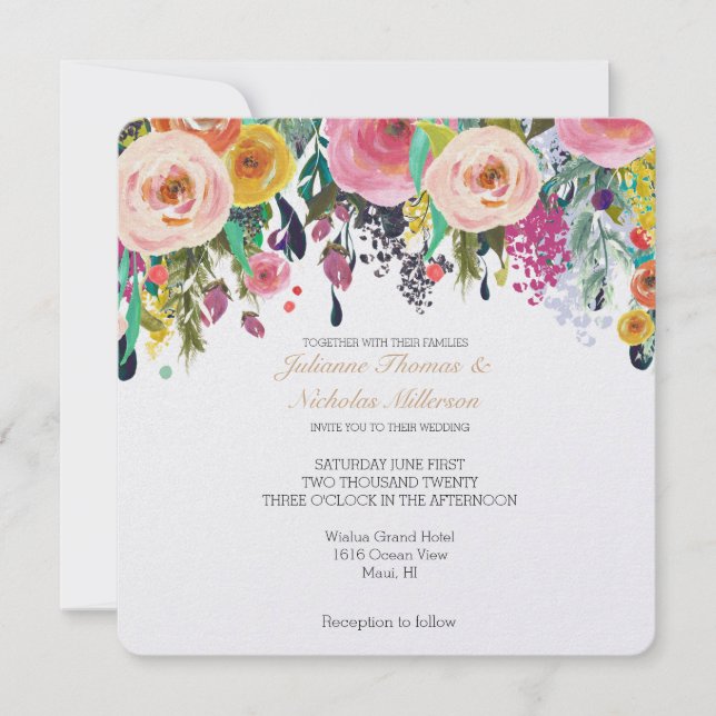 Invitación Boda Romantic Garden Floral Square (Anverso)