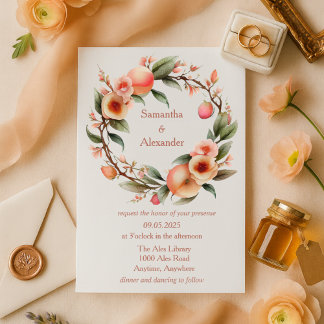 Invitación Boda Romantic Peach Blossom Wreath