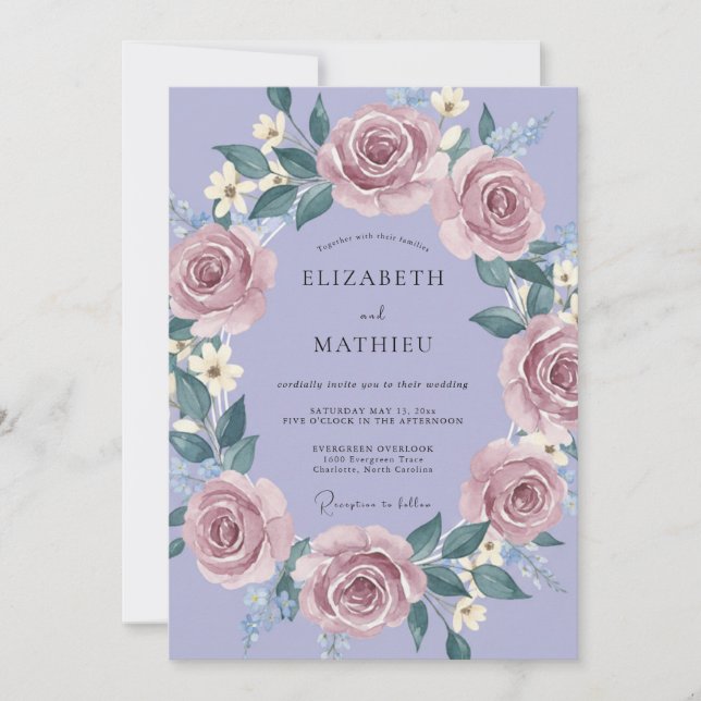Invitación Boda Romántica Acuarela Lavanda (Anverso)