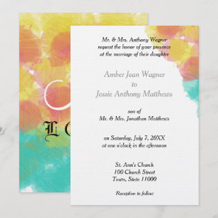 Invitación Boda Romántica Acuarela Rosa Azul Amarillo