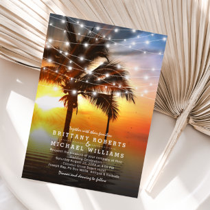 Invitación Boda Romántica al Atardecer en Playa Tropical