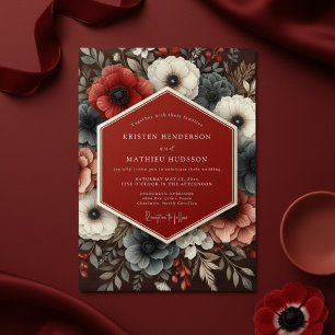 Invitación Boda Romántica al Atardecer Floral Borgoña