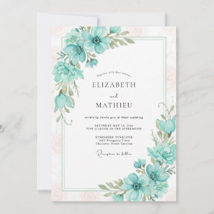 Invitación Boda Romántica Anémona Espuma de Mar