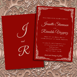 Invitación Boda Romántica Antigüedades Barroco Marfil Rojo Vi