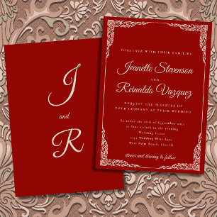 Invitación Boda Romántica Antigüedades Barroco Marfil Rojo Vi