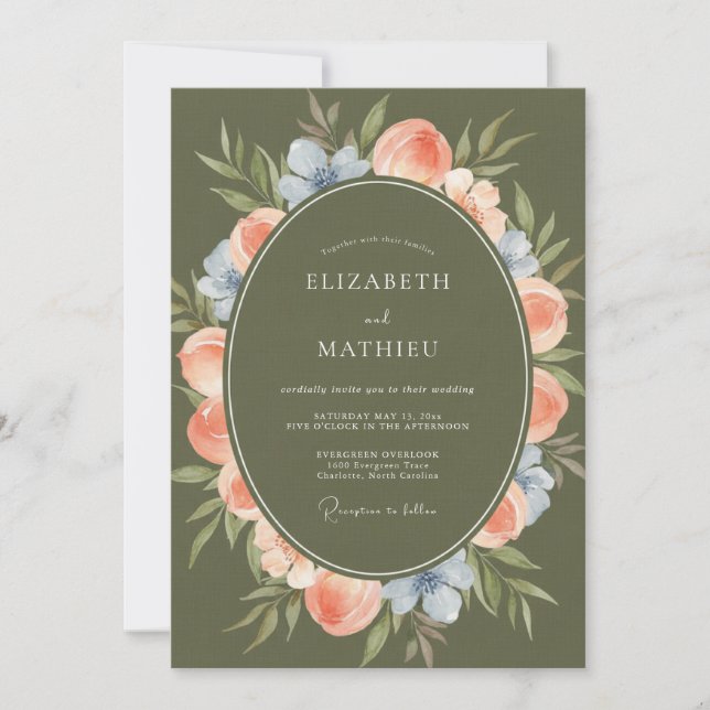 Invitación Boda Romántica Arco de Flor de Melocotón (Anverso)