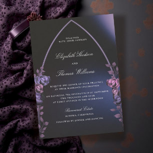 Invitación Boda Romántica Arco Gótico Púrpura Oscuro Malhumor