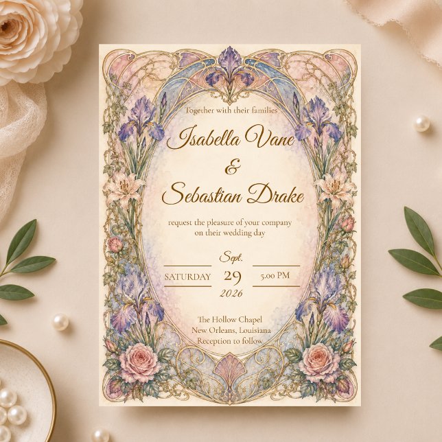 Invitación Boda Romántica Art Nouveau Iris (Subido por el creador)