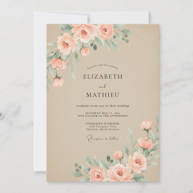 Invitación Boda Romántica Atemporal de Champán (Anverso)