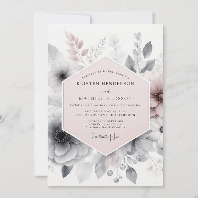 Invitación Boda Romántica Atmosférica Rosa Rubor (Anverso)