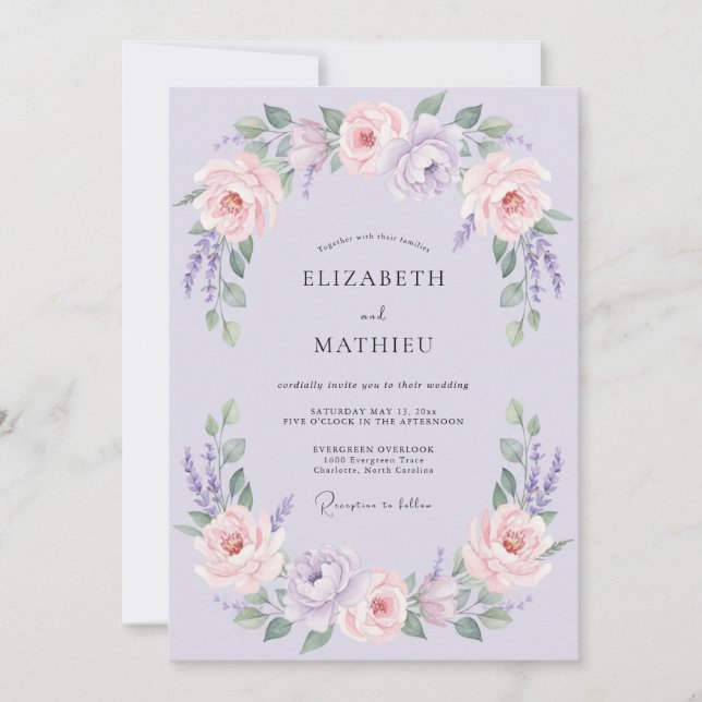 Invitación Boda Romántica Atractiva de Lavanda (Anverso)