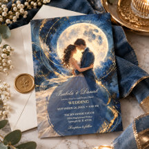 Boda Romántica Bajo la Luna Llena Medianoche Cielo
