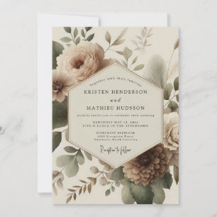 Invitación Boda Romántica Beige Bloom