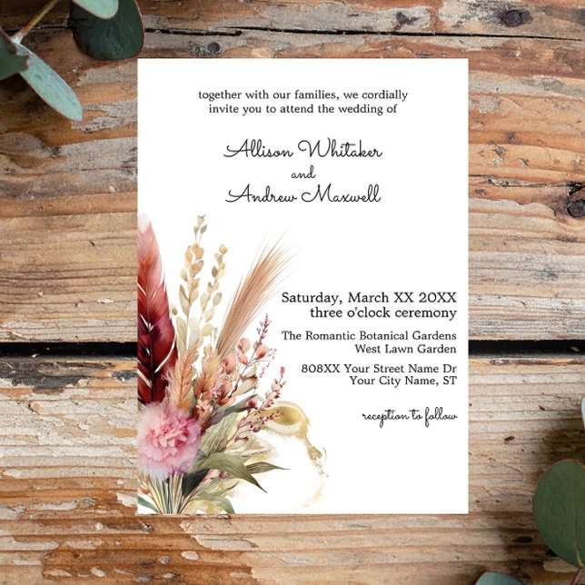 Invitación Boda Romántica Boho con Hierba de Pampas (Subido por el creador)