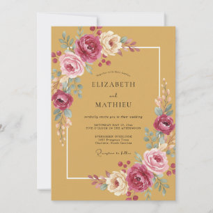 Invitación Boda Romántica Boho de Amarillo Mostaza