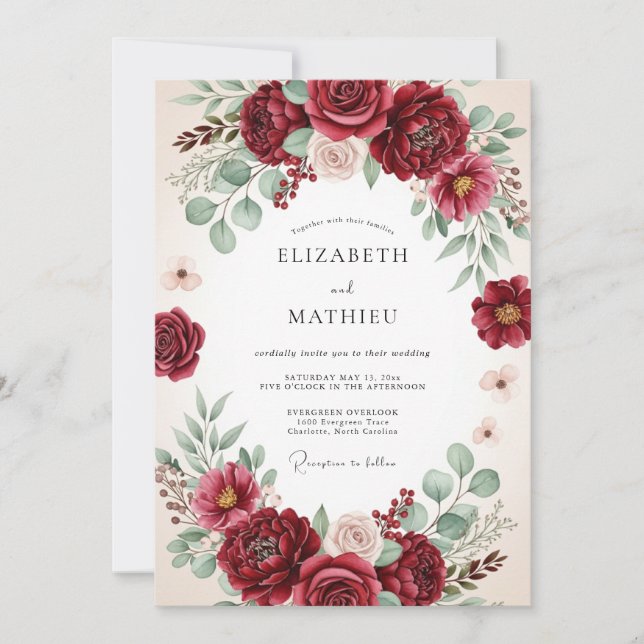Invitación Boda Romántica Bosque de Borgoña (Anverso)